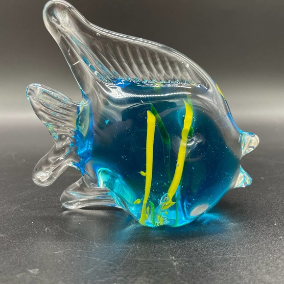 Art Glass Fish Paperweight Murano Style Tropical Fish Glass Figurine - Picture 2 of 10